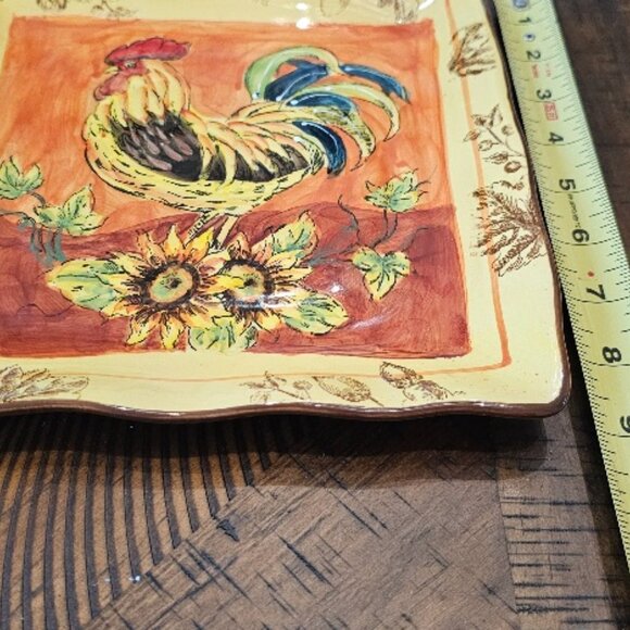Scalloped Edge Dinner Plate Dish Sunflowers Fall Autumn Orange Rooster - Picture 3 of 3